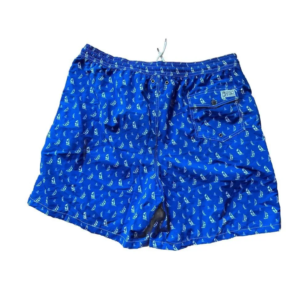 Polo Ralph Lauren Blue Sailboat Swim Trunks Men Board Shorts Size2XLT‎ No Liners